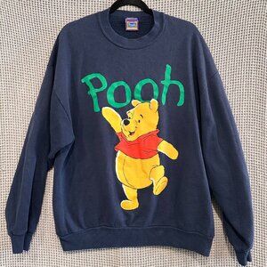 Vintage 90s Disney Winnie The Pooh Navy Crewneck Made In USA Sweatshirt Large